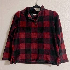 Wallflower Red and Black Checkered Half-Zip Plaid Pullover